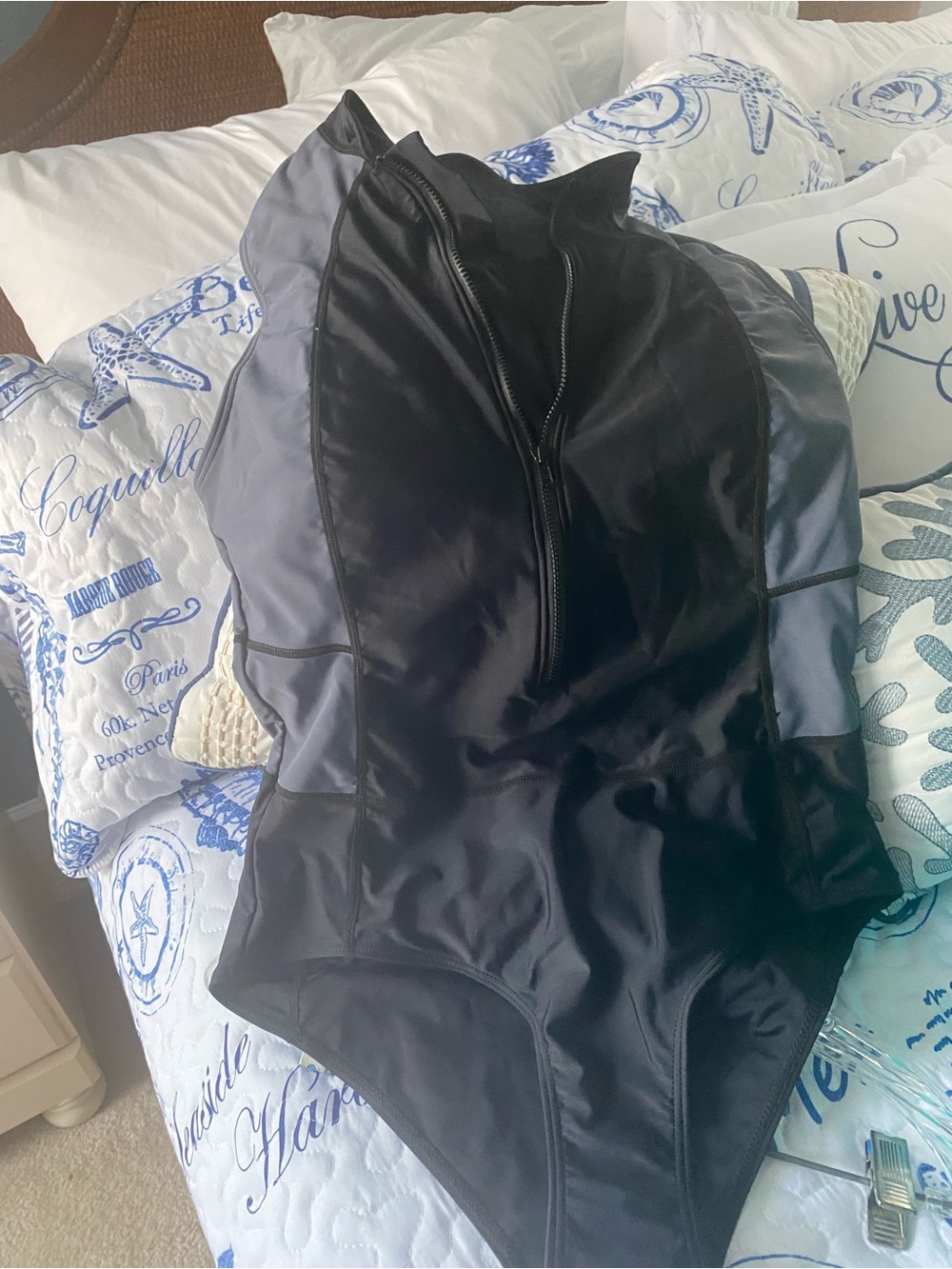 Women’s Black & Gray Zip-Front Swim One-Piece